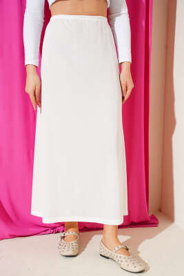 Bel Lastik Detaylı Jipon Beyaz - Uzun Etek