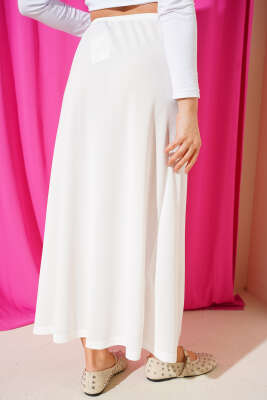 Bel Lastik Detaylı Jipon Beyaz - Uzun Etek