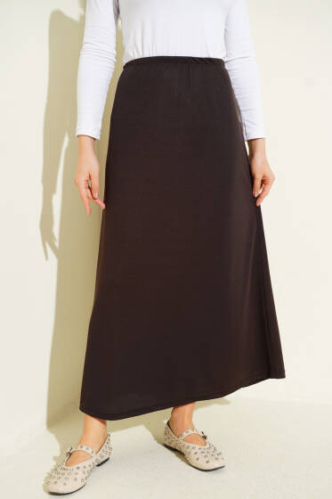 Bel Lastik Detaylı Jipon Kahve - Uzun Etek