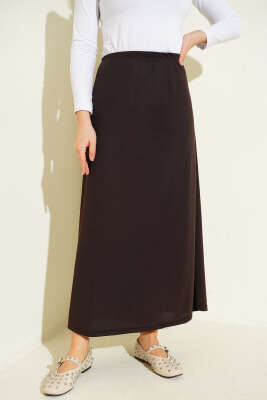Bel Lastik Detaylı Jipon Kahve - Uzun Etek