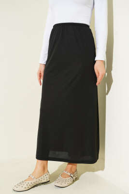 Bel Lastik Detaylı Jipon Siyah - Uzun Etek