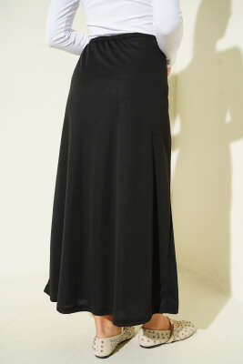 Bel Lastik Detaylı Jipon Siyah - Uzun Etek