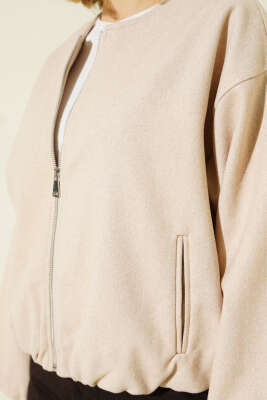 Bel Lastik Detaylı Kaşe Ceket Bej - Kadın Giyim Modelleri