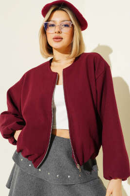Bel Lastik Detaylı Kaşe Ceket Bordo - Kadın Giyim Modelleri