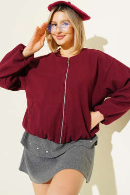 Bel Lastik Detaylı Kaşe Ceket Bordo - Kadın Giyim Modelleri