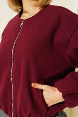 Bel Lastik Detaylı Kaşe Ceket Bordo - Kadın Giyim Modelleri