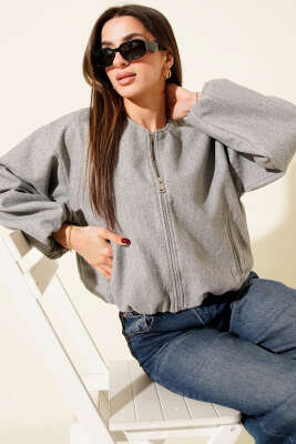 Bel Lastik Detaylı Kaşe Ceket Gri 