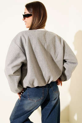 Bel Lastik Detaylı Kaşe Ceket Gri - Kadın Giyim Modelleri