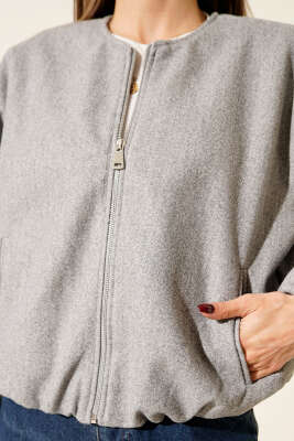 Bel Lastik Detaylı Kaşe Ceket Gri - Kadın Giyim Modelleri