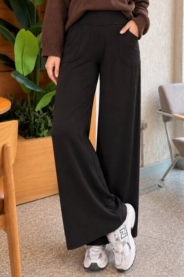 Bel Lastik Detaylı Salaş Pantolon Siyah - Pantolon