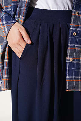 Bel Lastik Detaylı Şalvar Pantolon Lacivert - Pantolon