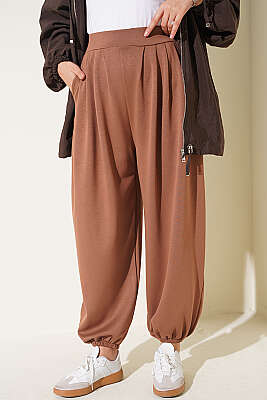 Bel Lastik Detaylı Şalvar Pantolon Latte - EPİCA