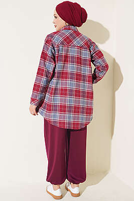 Bel Lastik Detaylı Şalvar Pantolon Mürdüm - Pantolon