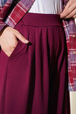 Bel Lastik Detaylı Şalvar Pantolon Mürdüm - Pantolon