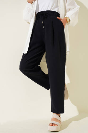Bel Lastik Tensel Pantolon Siyah - Pantolon