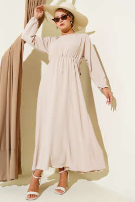 Bel Lastikli Ayrobin Basic Elbise Bej - 300-500 TL Ürünler