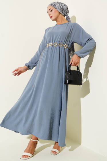 Bel Lastikli Ayrobin Basic Elbise Kayrak Grisi - Elbise