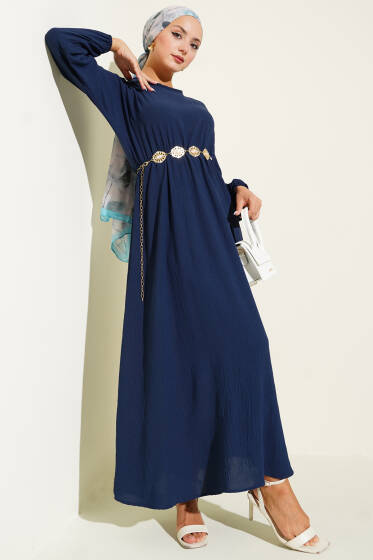 Bel Lastikli Ayrobin Basic Elbise Lacivert - Elbise