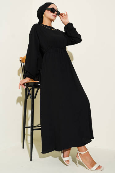 Bel Lastikli Ayrobin Basic Elbise Siyah - Elbise