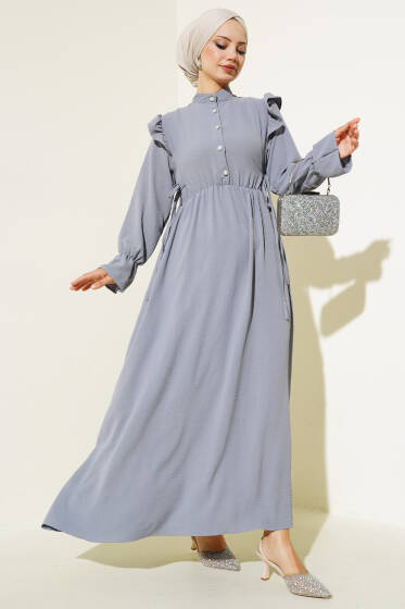 Bel Lastikli Ayrobin Elbise Kayrak Grisi - Elbise