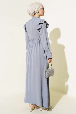Bel Lastikli Ayrobin Elbise Kayrak Grisi - Tesettür Elbise