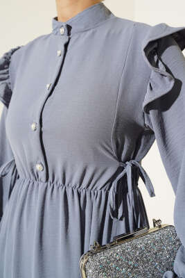 Bel Lastikli Ayrobin Elbise Kayrak Grisi - Tesettür Elbise