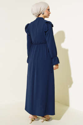 Bel Lastikli Ayrobin Elbise Lacivert - Tesettür Elbise
