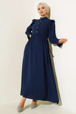 Bel Lastikli Ayrobin Elbise Lacivert 