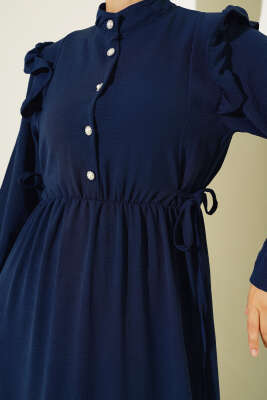 Bel Lastikli Ayrobin Elbise Lacivert - Tesettür Elbise