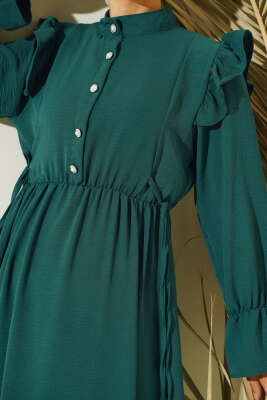 Bel Lastikli Ayrobin Elbise Zümrüt - Tesettür Elbise