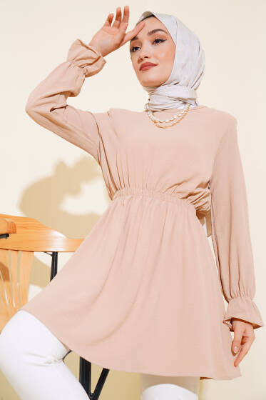 Bel Lastikli Ayrobin Tunik Latte - Tunik