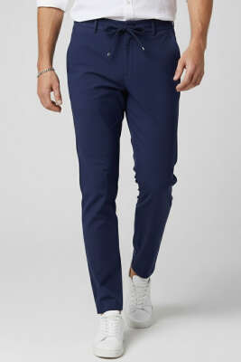 Bel Lastikli Bağcıklı Erkek Pantolon Lacivert - MHR MOHER