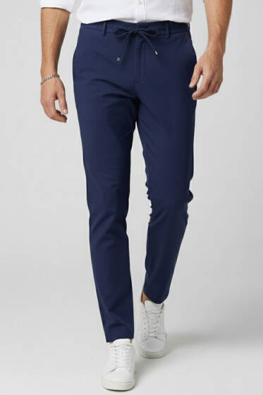 Bel Lastikli Bağcıklı Erkek Pantolon Lacivert - Erkek Pantolon