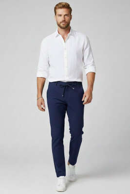 Bel Lastikli Bağcıklı Erkek Pantolon Lacivert - Erkek Pantolon