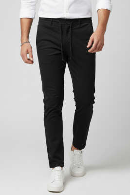 Bel Lastikli Bağcıklı Erkek Pantolon Siyah - MHR MOHER