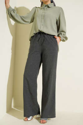 Bel Lastikli Bağcıklı Geniş Paça Pantolon Antrasit - FİXAY