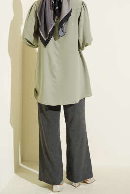 Bel Lastikli Bağcıklı Geniş Paça Pantolon Antrasit - Pantolon