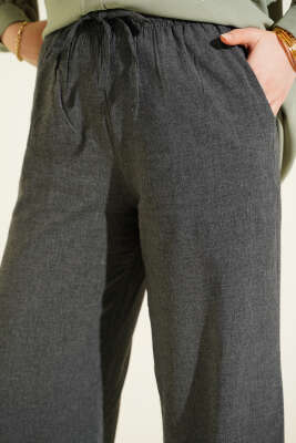 Bel Lastikli Bağcıklı Geniş Paça Pantolon Antrasit - Pantolon