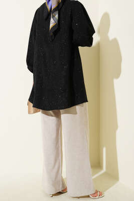 Bel Lastikli Bağcıklı Geniş Paça Pantolon Bej - Pantolon