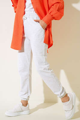 Bel Lastikli Bağcıklı Pantolon Açık Gri