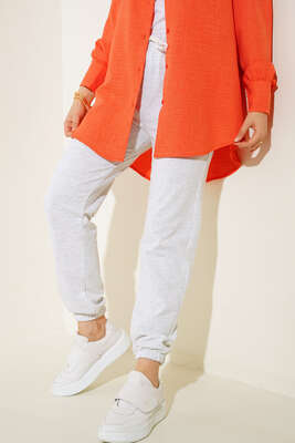 Bel Lastikli Bağcıklı Pantolon Açık Gri - Pantolon