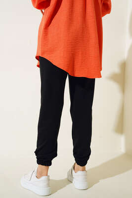 Bel Lastikli Bağcıklı Pantolon Siyah - Pantolon