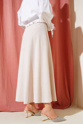 Bel Lastikli Basic Çan Etek Bej - Uzun Etek