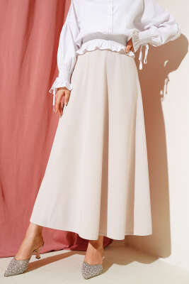 Bel Lastikli Basic Çan Etek Bej - Uzun Etek