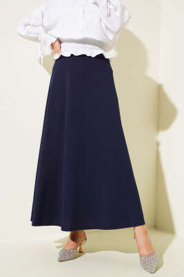 Bel Lastikli Basic Çan Etek Lacivert - Uzun Etek