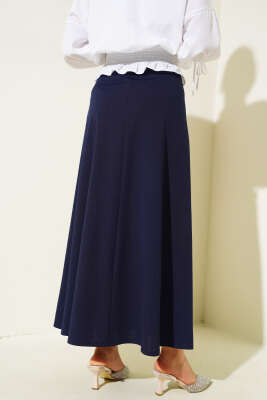 Bel Lastikli Basic Çan Etek Lacivert - Uzun Etek