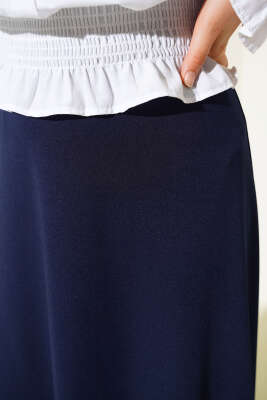 Bel Lastikli Basic Çan Etek Lacivert - Uzun Etek