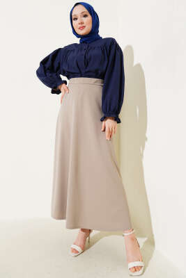 Bel Lastikli Basic Çan Etek Latte - Uzun Etek