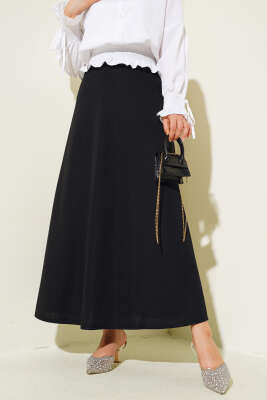 Bel Lastikli Basic Çan Etek Siyah - Uzun Etek
