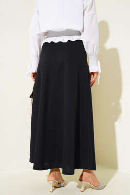 Bel Lastikli Basic Çan Etek Siyah - Uzun Etek